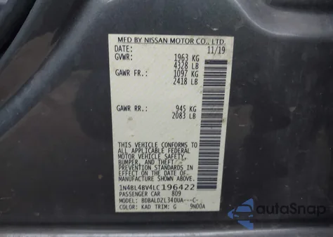 2020 Nissan Altima S Fwd из США, поврежденный, VIN 1N4BL4BV4LC196422